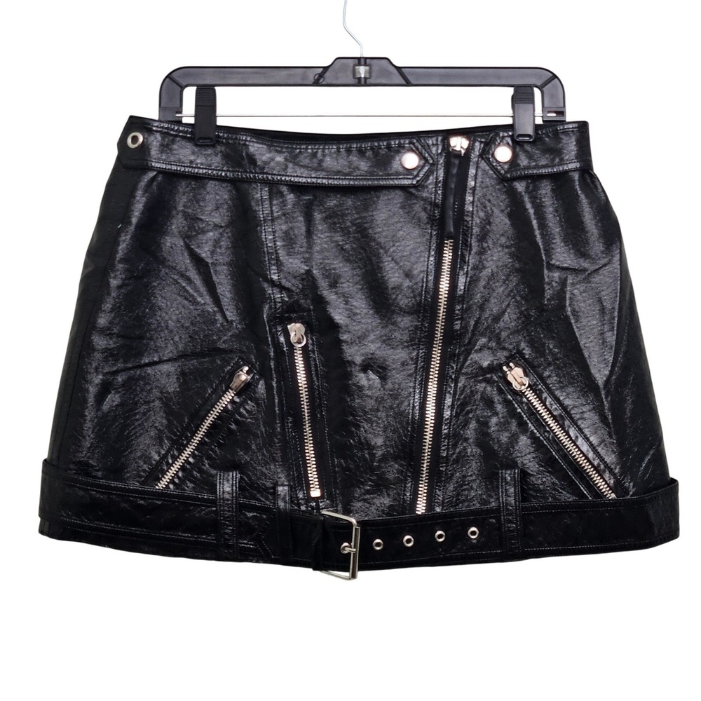 Nonchalant Label Campbell Mini Skirt L Black Faux Leather Glam Moto Biker Edgy - Picture 1 of 9